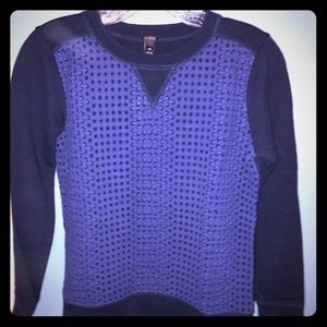 J Crew XS Eyelet Sweatshirt Navy Blue